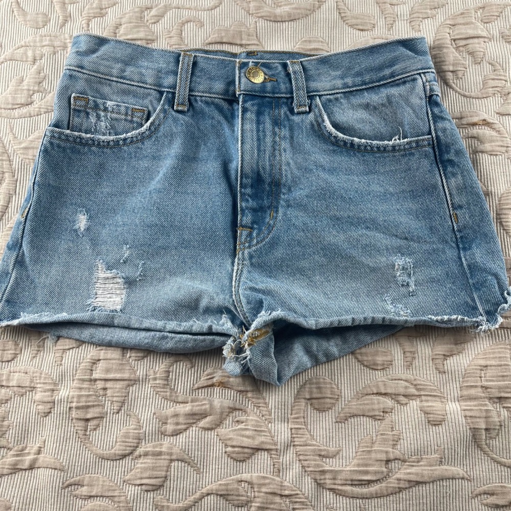 Current Elliott‎ Women's Distressed Denim Shorts Light Wash High Rise Size 24